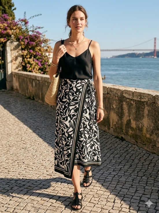 LOFT Dresses & Skirts - LOFT Black & White Botanical Wrap Midi Skirt